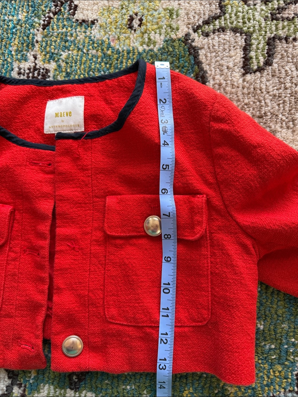 Anthropologie Maeve Red Cropped Tweed Jacket with Contrast Trim - Picture 10 of 10